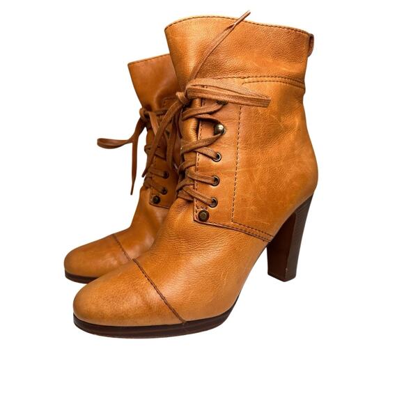 Vtg J Crew Leather LaceUp Heeled Ankle Booties Women Sz 7.5 Italian Made Granny - Picture 15 of 16